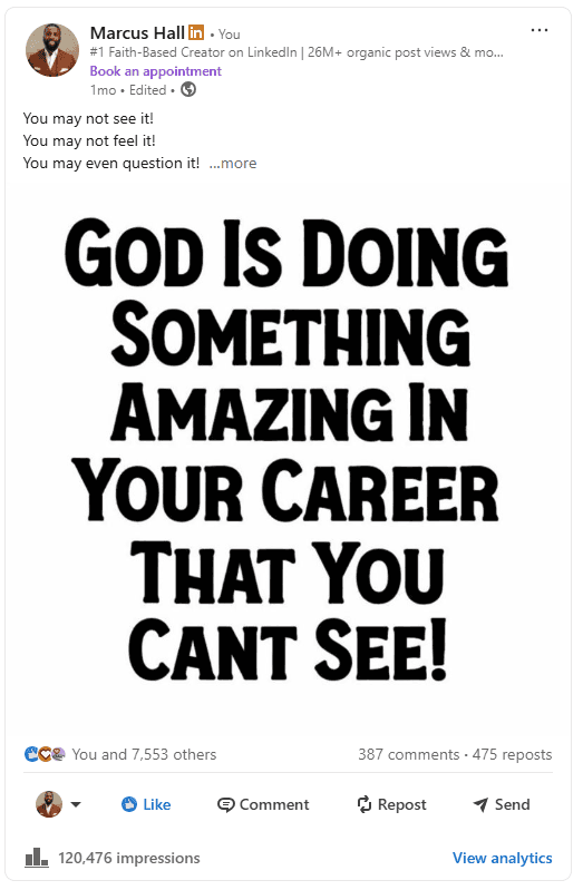 LinkedIn post with over 120,000 impressions and 7,553 reactions